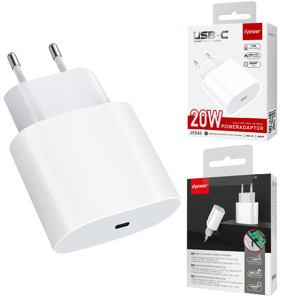 Chargeur USB-C 20W Charge Rapide Power Delivery Compatible iPhone 17/16/15, Samsung Galaxy, Xiaomi, Google Pixel – Adaptateur Secteur