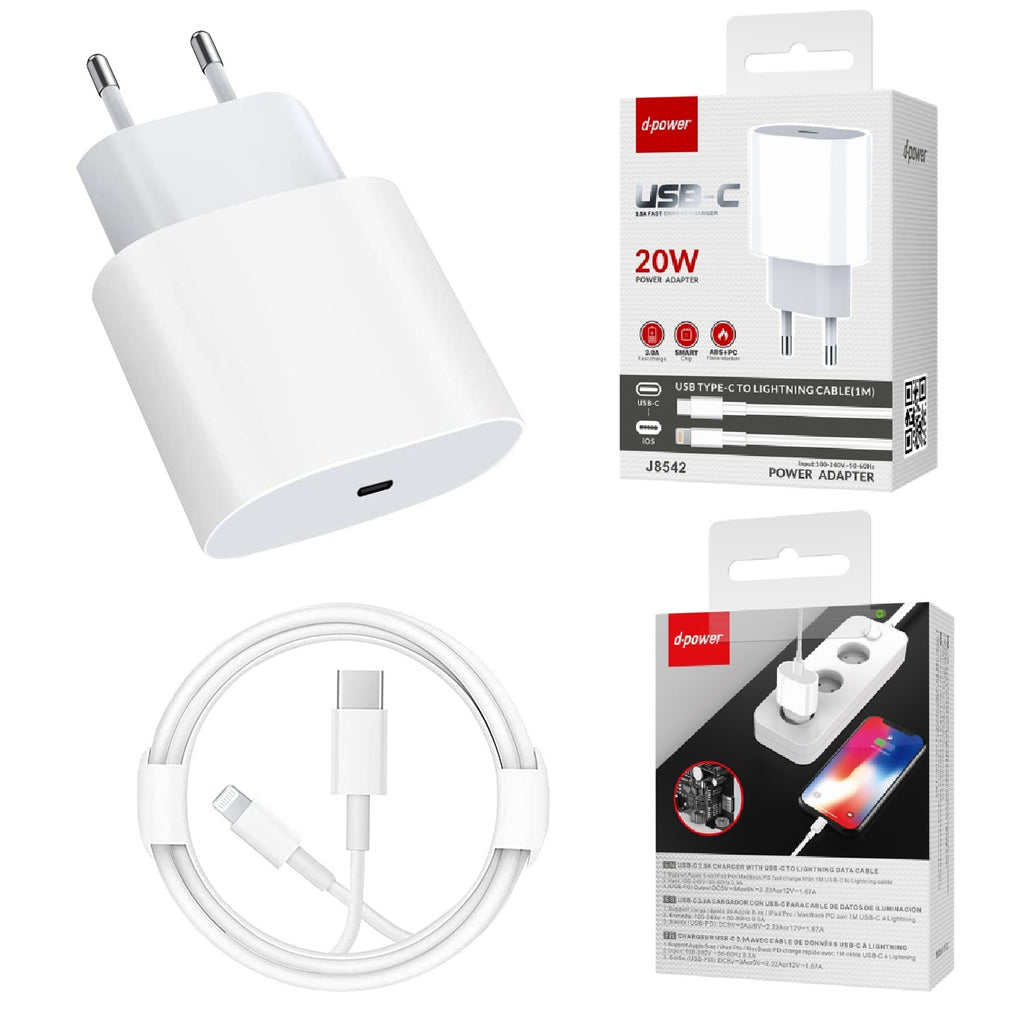 Chargeur pour Apple iPhone rapide 20W 3A USB TYPE C + câble Lightning  1m
