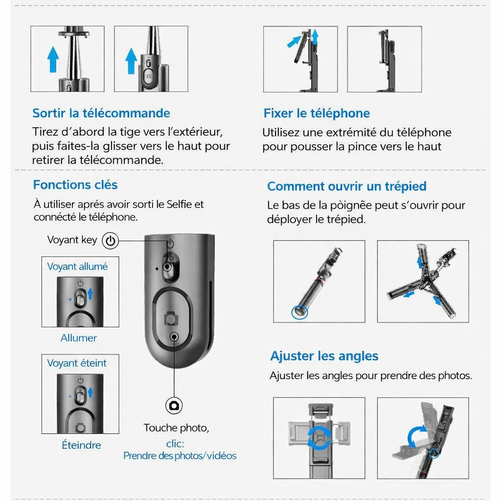 Perche à Selfie avec Trépied pour téléphone et GoPro