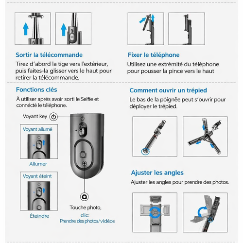 Perche à Selfie avec Trépied pour téléphone et GoPro