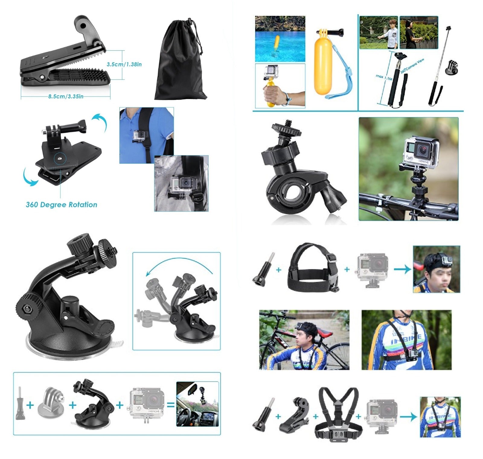 Pack d'accessoires pour caméra GoPro 12en1