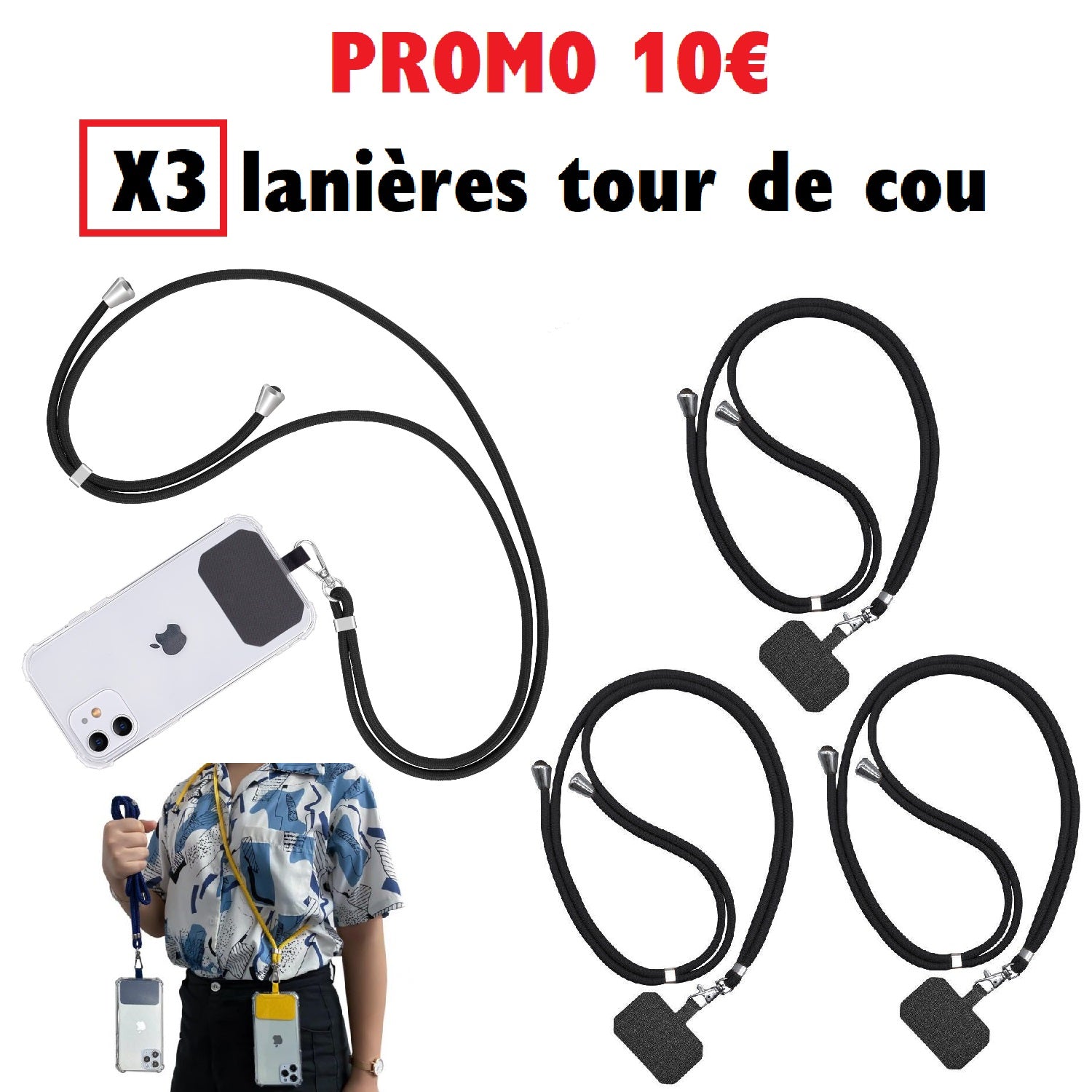 Lanière sangle Cordon Tour de Cou Universel pour téléphone – Mains Libres et Anti-Chute iPhone | Samsung